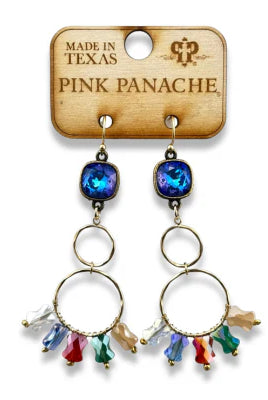Pink Panache Blue Crystal Double Circle Earrings with Hourglass Beads-Earrings-Pink Panache-Deja Nu Boutique, Women's Fashion Boutique in Lampasas, Texas