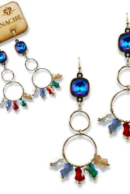 Pink Panache Blue Crystal Double Circle Earrings with Hourglass Beads-Earrings-Pink Panache-Deja Nu Boutique, Women's Fashion Boutique in Lampasas, Texas