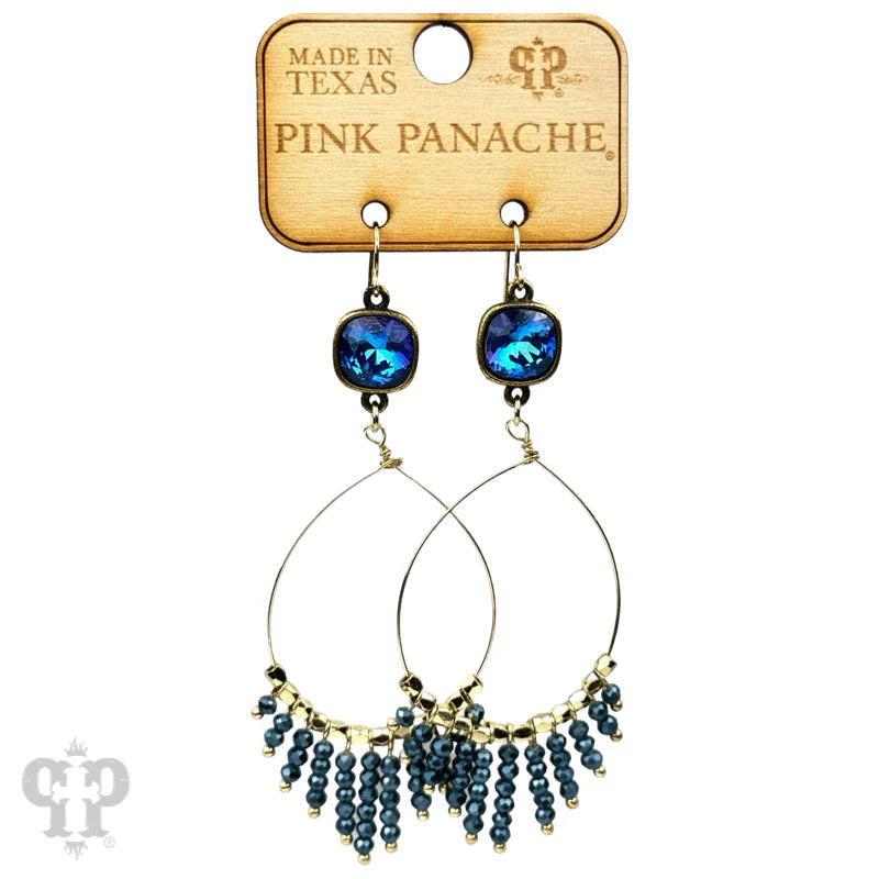 Pink Panache Blue Crystal Teardrop Earrings with Faceted Bead Fringe-Earrings-Pink Panache-Deja Nu Boutique, Women's Fashion Boutique in Lampasas, Texas