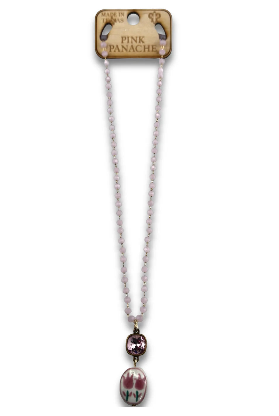 Pink Panache Ceramic Tulip Charm Necklace with Pink Austrian Crystal-Necklaces-Pink Panache-Deja Nu Boutique, Women's Fashion Boutique in Lampasas, Texas