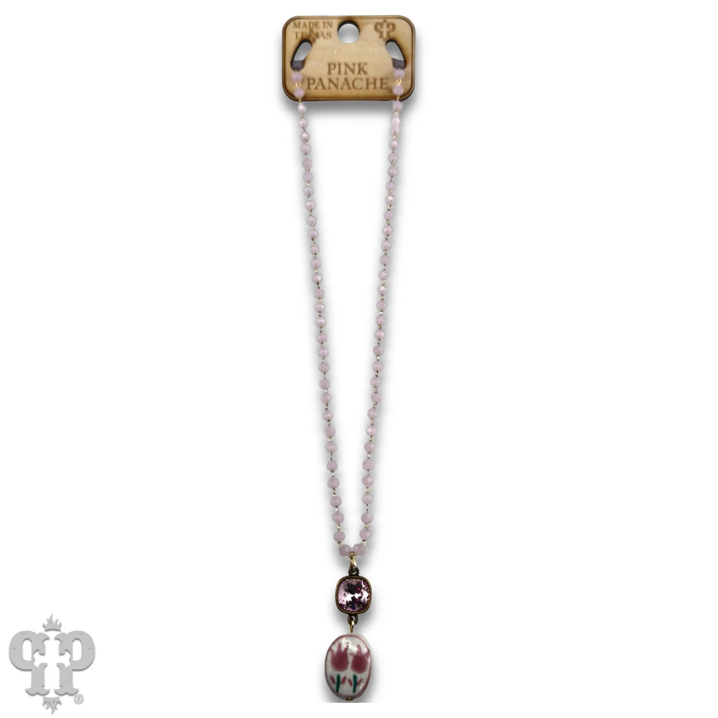 Pink Panache Ceramic Tulip Charm Necklace with Pink Austrian Crystal-Necklaces-Pink Panache-Deja Nu Boutique, Women's Fashion Boutique in Lampasas, Texas