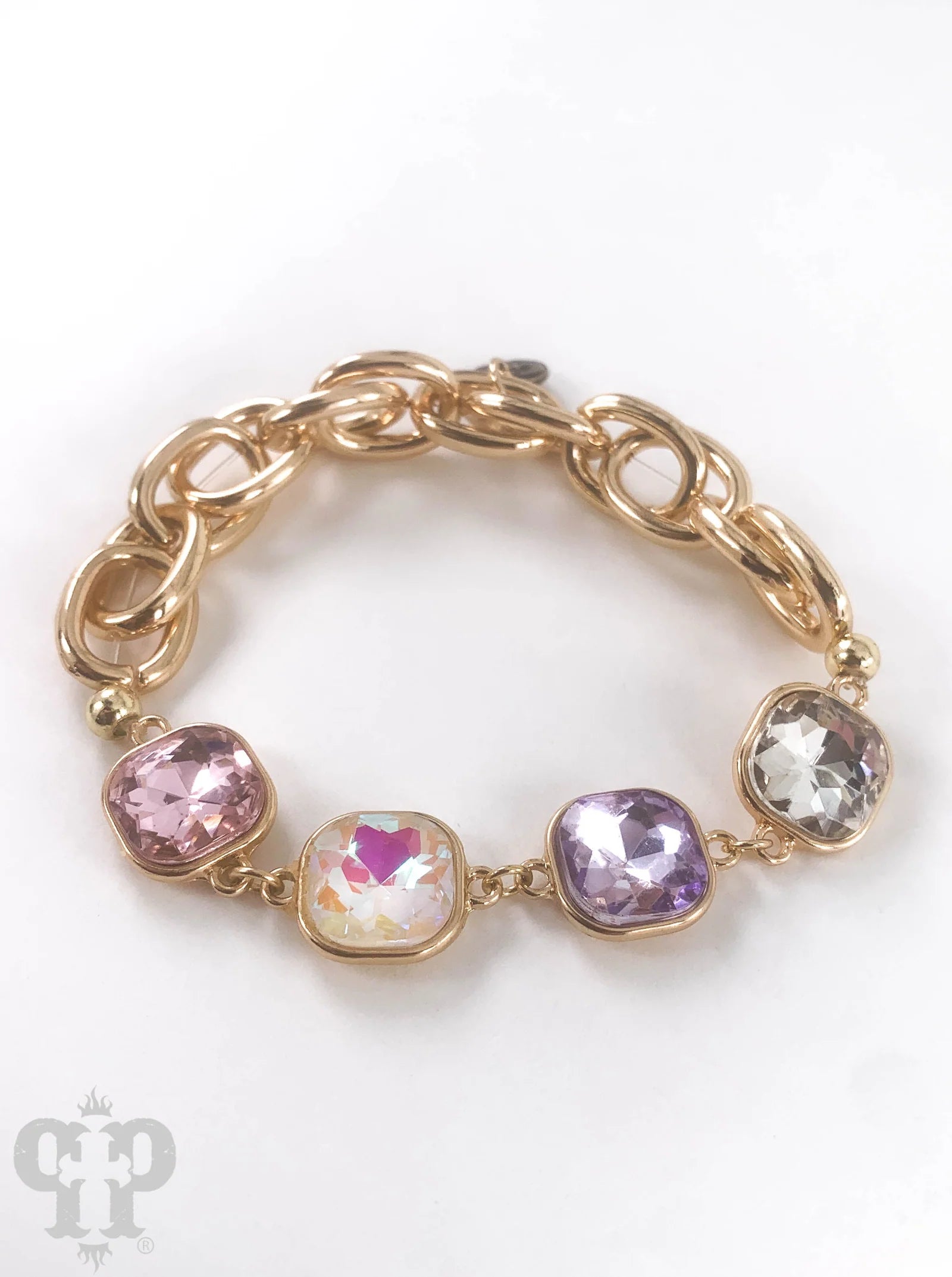Pink Panache Chain Link Bracelet with Multi-Colored Square Crystals-Bracelets-Pink Panache-Deja Nu Boutique, Women's Fashion Boutique in Lampasas, Texas