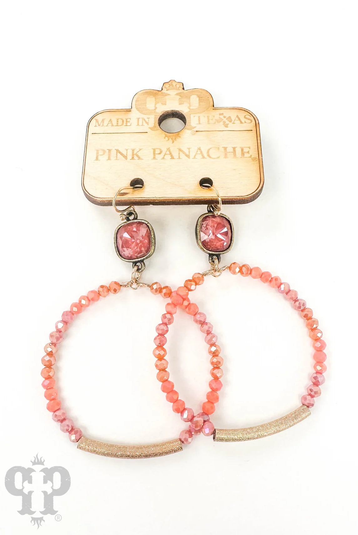 Pink Panache Coral Beaded Circle Earrings with Austrian Crystal-Earrings-Pink Panache-Deja Nu Boutique, Women's Fashion Boutique in Lampasas, Texas