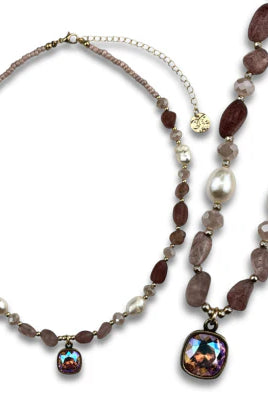 Pink Panache Freshwater Pearl & Quartz Necklace with Pink Austrian Crystal Pendant-Necklaces-Pink Panache-Deja Nu Boutique, Women's Fashion Boutique in Lampasas, Texas