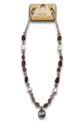Pink Panache Freshwater Pearl & Quartz Necklace with Pink Austrian Crystal Pendant-Necklaces-Pink Panache-Deja Nu Boutique, Women's Fashion Boutique in Lampasas, Texas