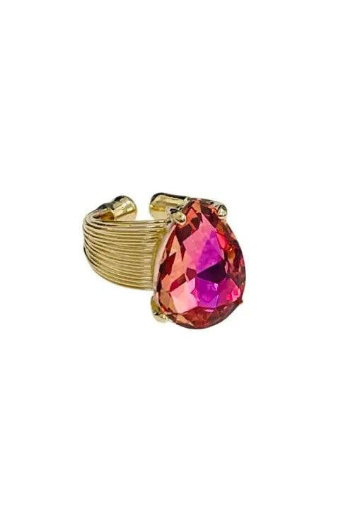 Pink Panache Gold And Rose AB Teardrop Rhinestone Ring-Rings-Pink Panache-Deja Nu Boutique, Women's Fashion Boutique in Lampasas, Texas