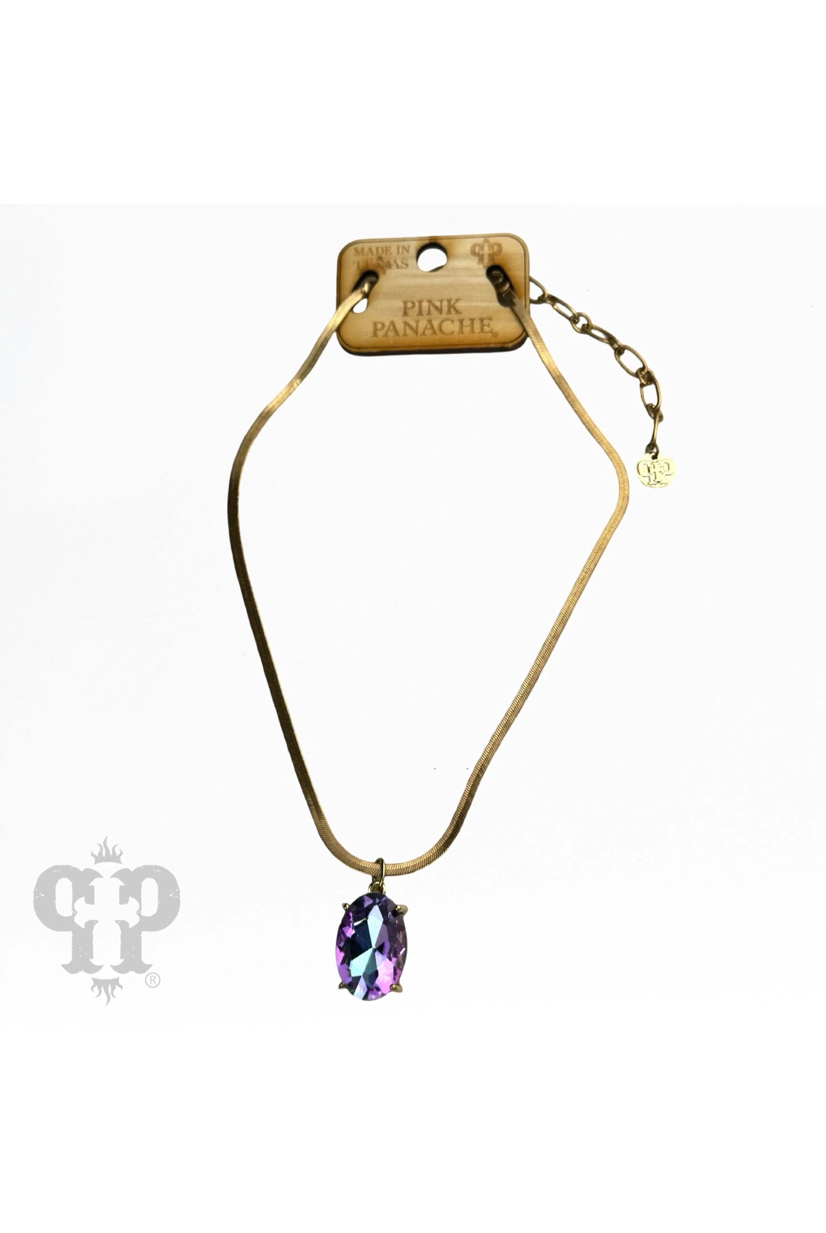 Pink Panache Gold Necklace With Oval Fuchsia Rhinestone Drop Pendant-Necklaces-Pink Panache-Deja Nu Boutique, Women's Fashion Boutique in Lampasas, Texas