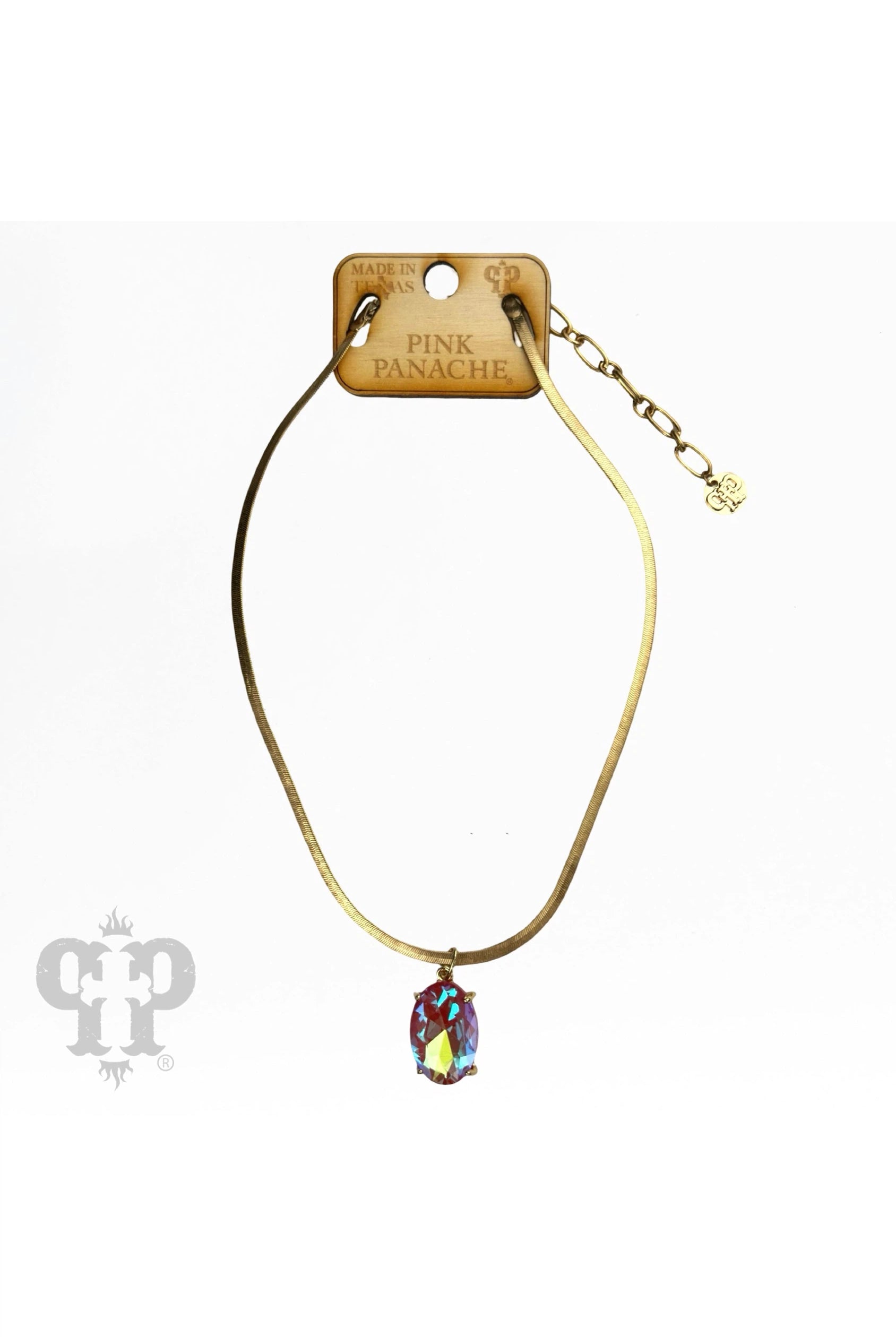 Pink Panache Gold Necklace With Oval Fuchsia Rhinestone Drop Pendant-Necklaces-Pink Panache-Deja Nu Boutique, Women's Fashion Boutique in Lampasas, Texas