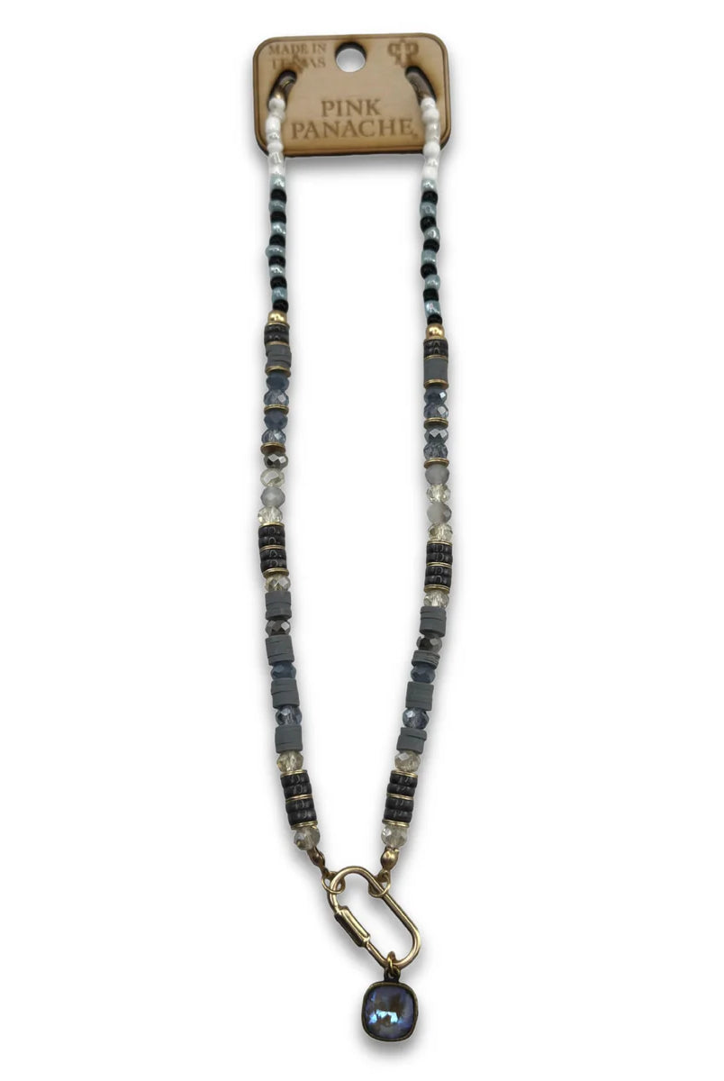 Pink Panache Gray Austrian Crystal Beaded Necklace with Stone Disc Accents-Necklaces-Pink Panache-Deja Nu Boutique, Women's Fashion Boutique in Lampasas, Texas