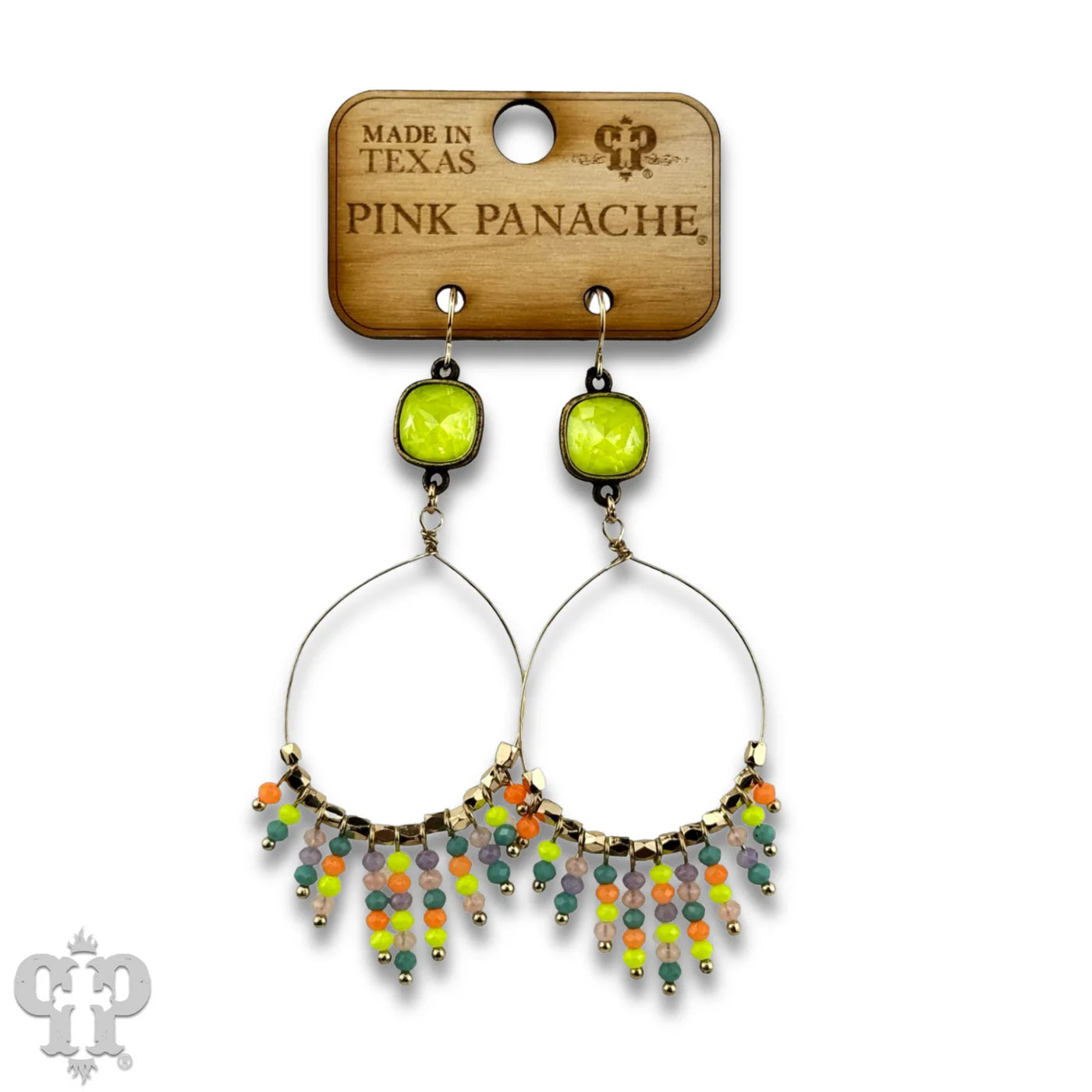 Pink Panache Green Crystal Teardrop Earrings with Multicolor Beaded Fringe – 2.5” Statement Dangles-Earrings-Pink Panache-Deja Nu Boutique, Women's Fashion Boutique in Lampasas, Texas