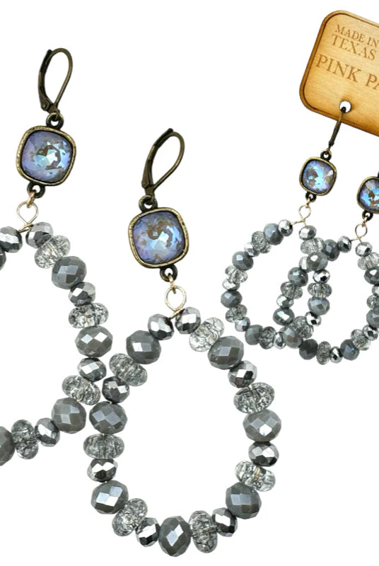 Pink Panache Grey Austrian Crystal Beaded Teardrop Earrings-Earrings-Pink Panache-Deja Nu Boutique, Women's Fashion Boutique in Lampasas, Texas