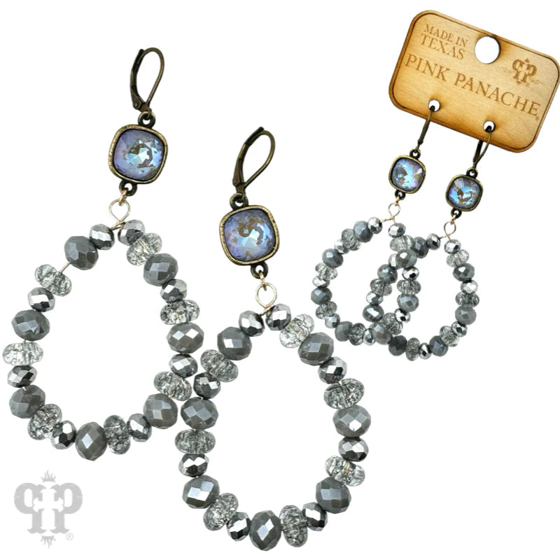 Pink Panache Grey Austrian Crystal Beaded Teardrop Earrings-Earrings-Pink Panache-Deja Nu Boutique, Women's Fashion Boutique in Lampasas, Texas