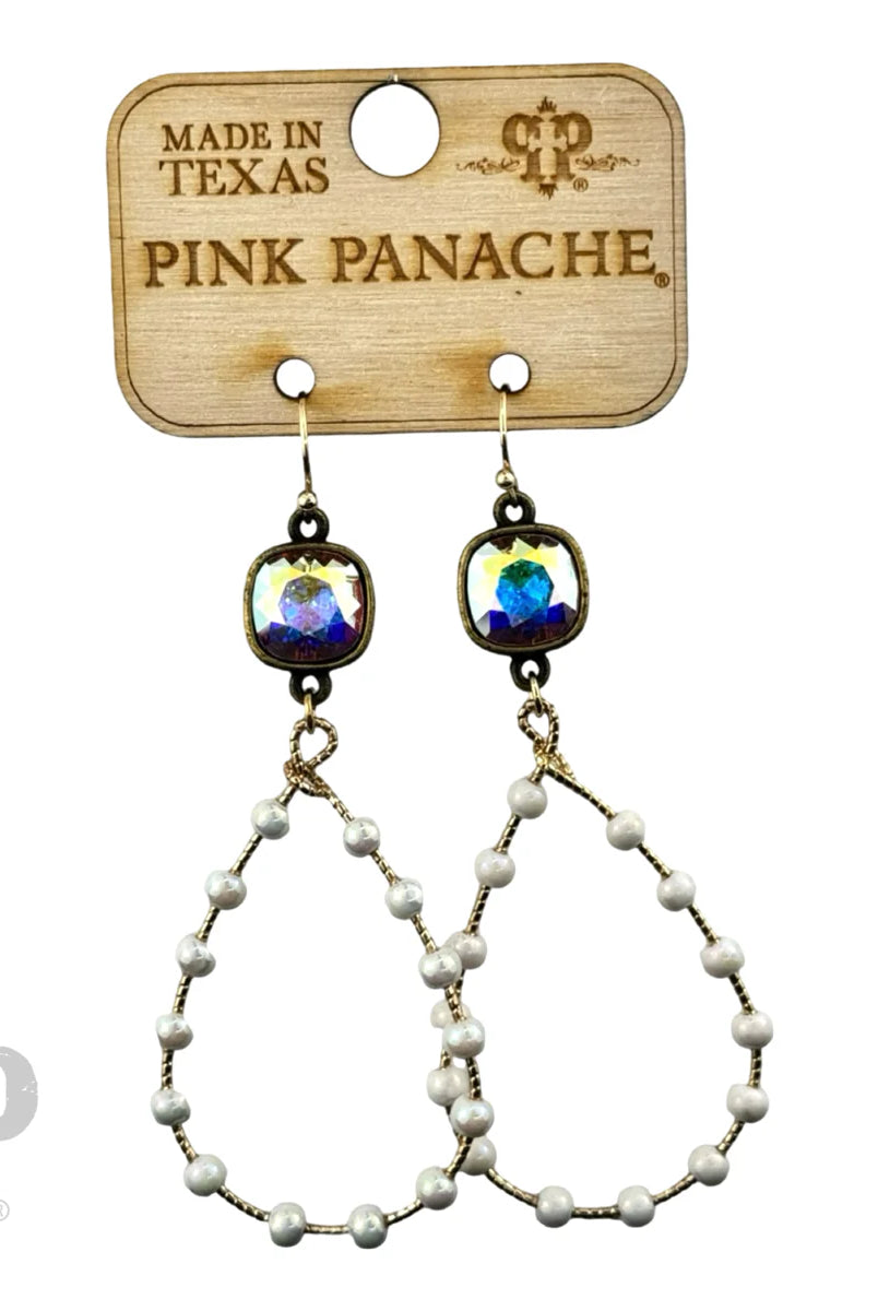 Pink Panache Iridescent White & Gold Crystal Teardrop Earrings-Earrings-Pink Panache-Deja Nu Boutique, Women's Fashion Boutique in Lampasas, Texas