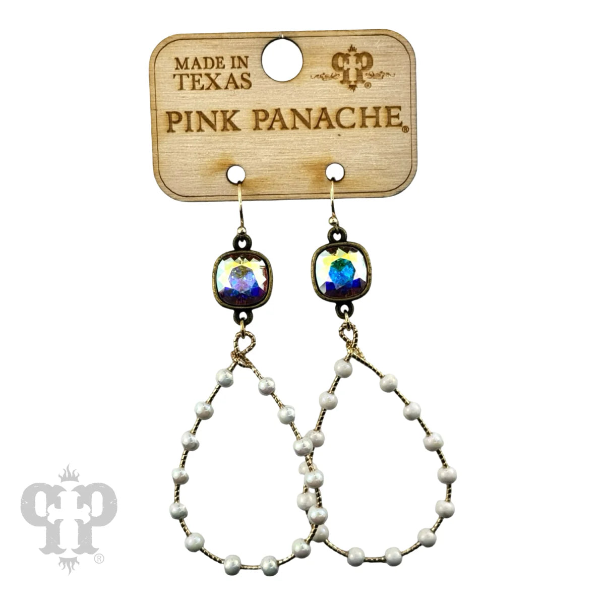 Pink Panache Iridescent White & Gold Crystal Teardrop Earrings-Earrings-Pink Panache-Deja Nu Boutique, Women's Fashion Boutique in Lampasas, Texas