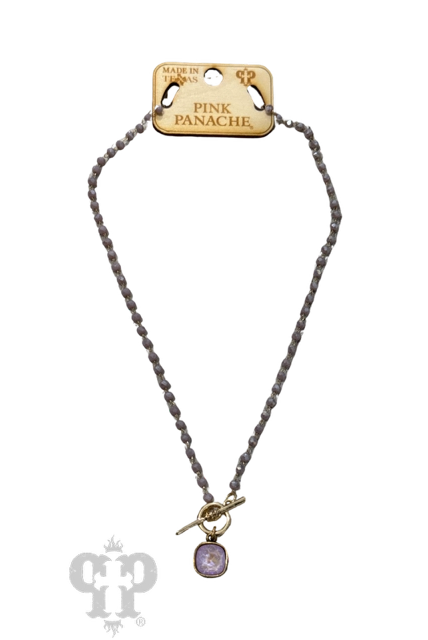 Pink Panache Lavender Bead Necklace With Lavender Crystal Drop-Necklaces-Pink Panache-Deja Nu Boutique, Women's Fashion Boutique in Lampasas, Texas