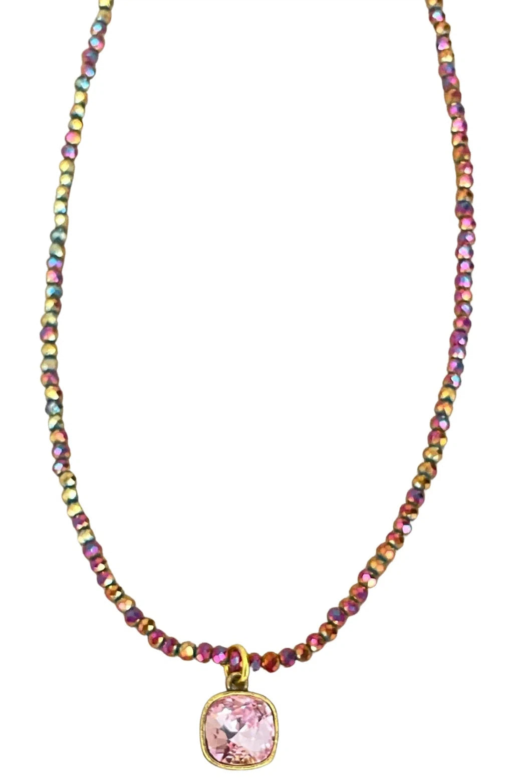 Pink Panache Matte Crystal Bead Necklace With Rose Crystal Drop-Necklaces-Pink Panache-Deja Nu Boutique, Women's Fashion Boutique in Lampasas, Texas