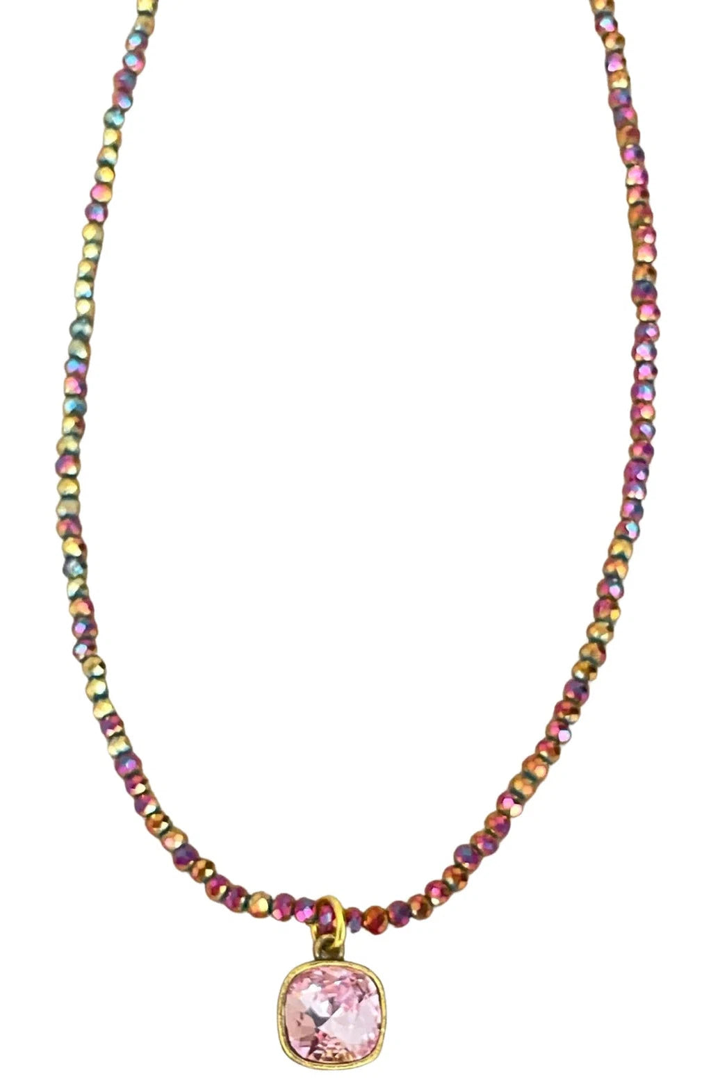 Pink Panache Matte Crystal Bead Necklace With Rose Crystal Drop-Necklaces-Pink Panache-Deja Nu Boutique, Women's Fashion Boutique in Lampasas, Texas