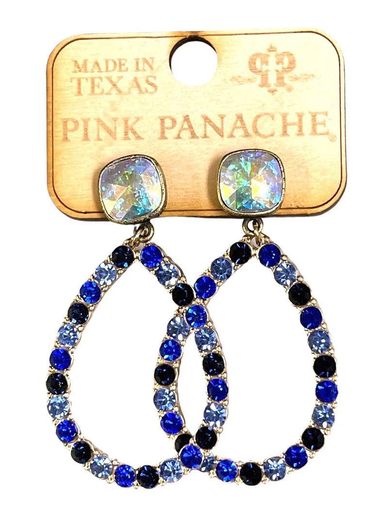 Pink Panache Mixed Blue Teardrop Earrings with Austrian Crystal Stud-Earrings-Pink Panache-Deja Nu Boutique, Women's Fashion Boutique in Lampasas, Texas