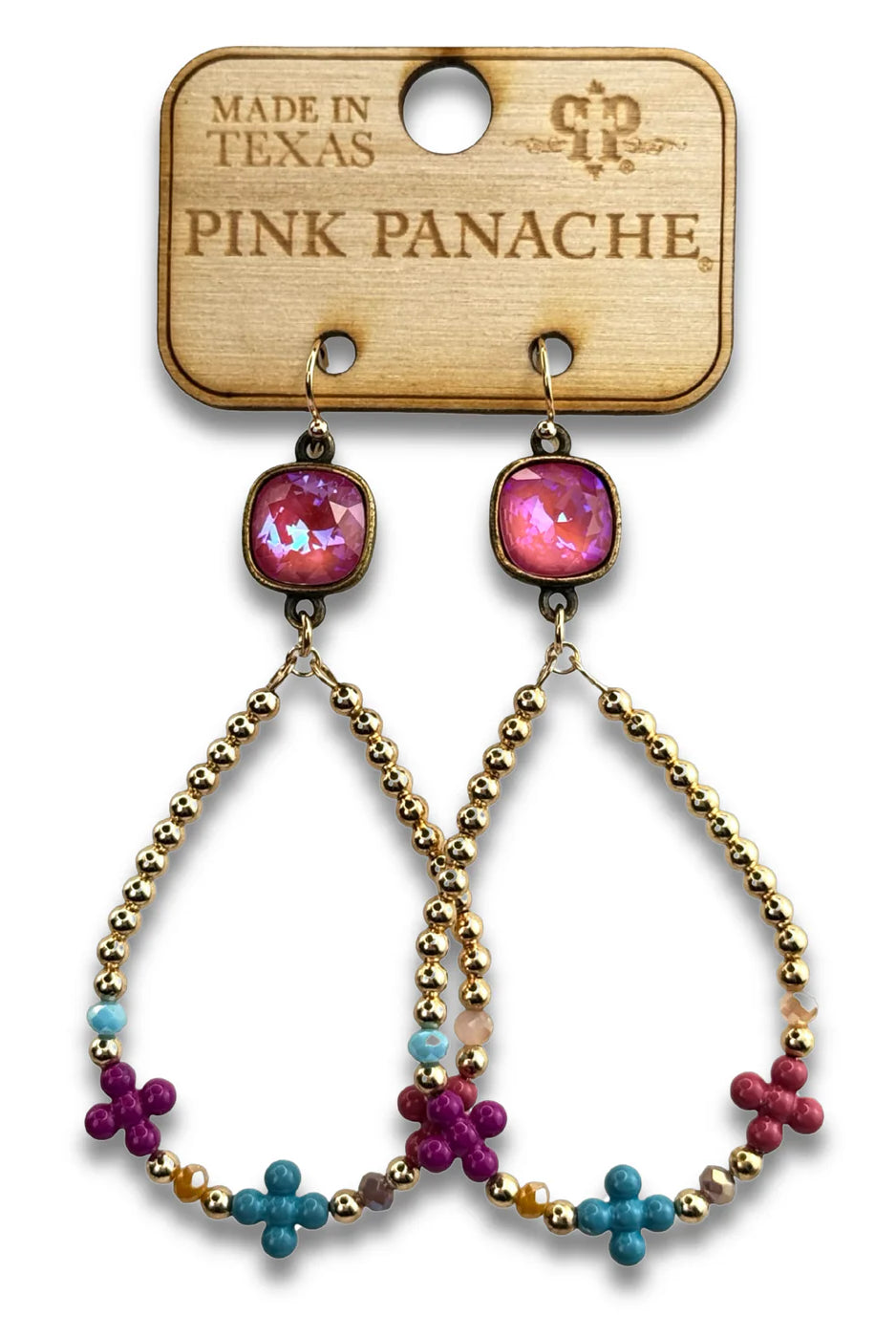 Pink Panache Multi Color Flower Bead Hoop Earrings with Pink Austrian Crystal-Earrings-Pink Panache-Deja Nu Boutique, Women's Fashion Boutique in Lampasas, Texas