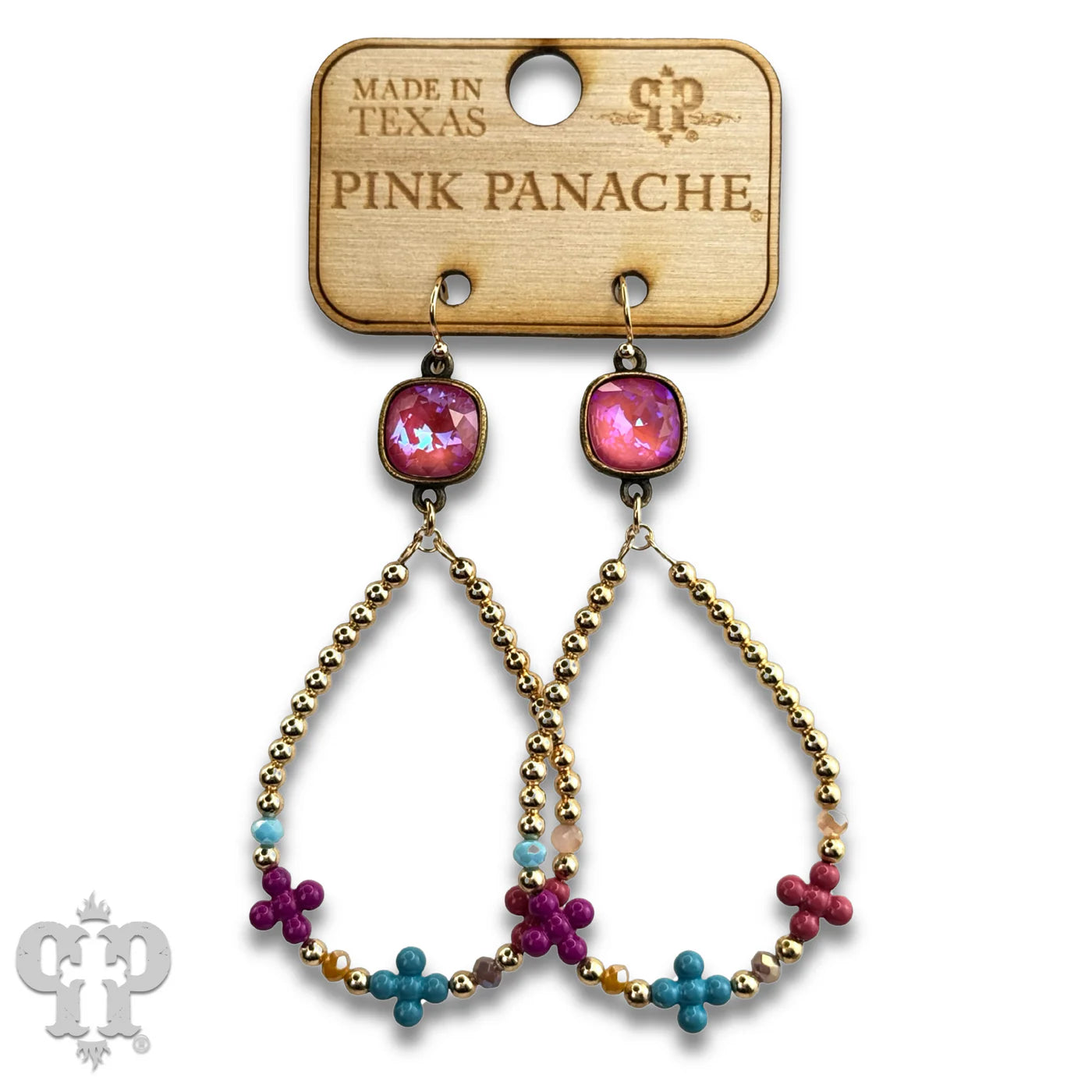 Pink Panache Multi Color Flower Bead Hoop Earrings with Pink Austrian Crystal-Earrings-Pink Panache-Deja Nu Boutique, Women's Fashion Boutique in Lampasas, Texas