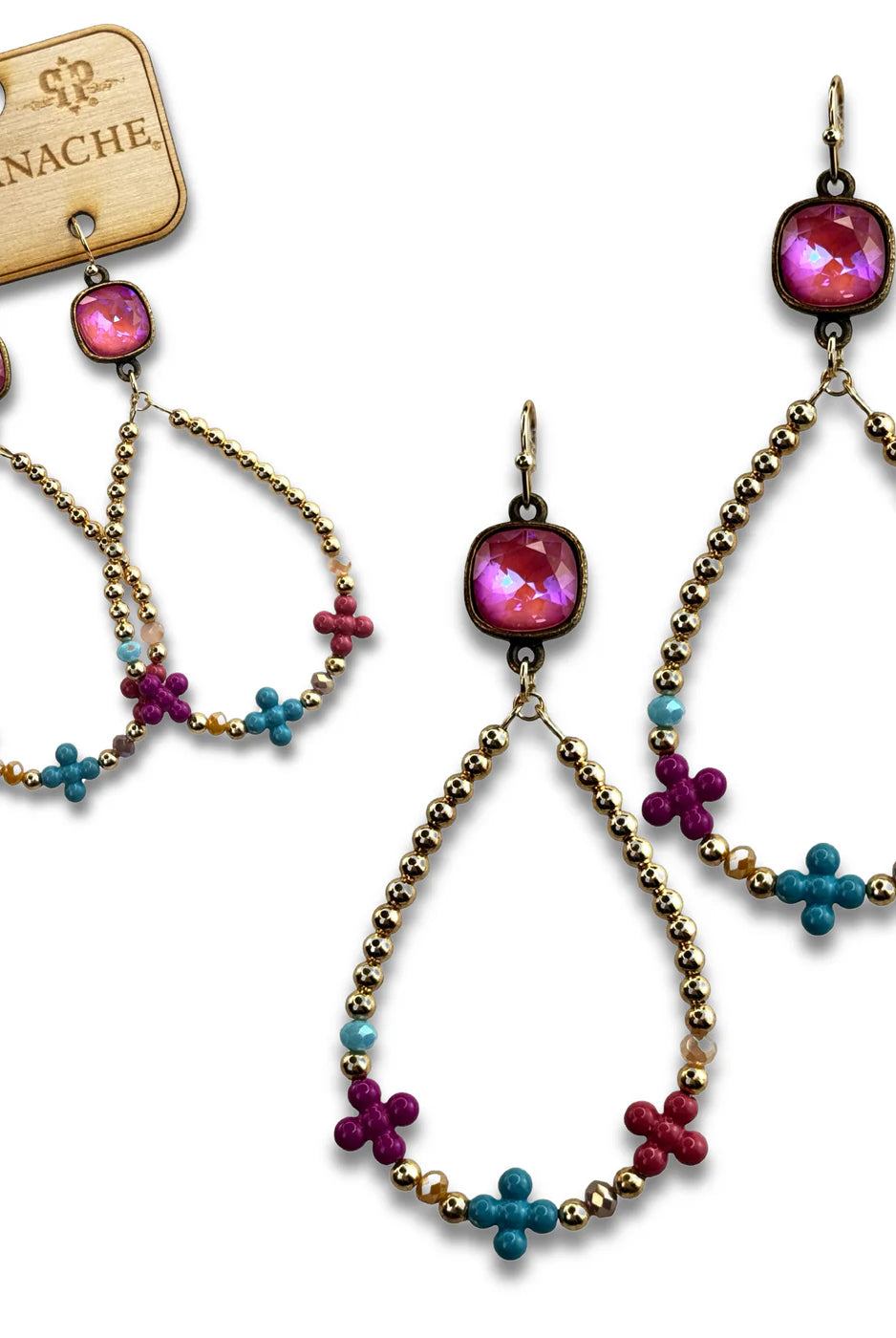 Pink Panache Multi Color Flower Bead Hoop Earrings with Pink Austrian Crystal-Earrings-Pink Panache-Deja Nu Boutique, Women's Fashion Boutique in Lampasas, Texas