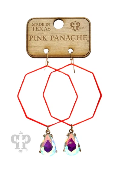 Pink Panache Neon Orange Octagon AB Rhinestone Earring-Earrings-Pink Panache-Deja Nu Boutique, Women's Fashion Boutique in Lampasas, Texas
