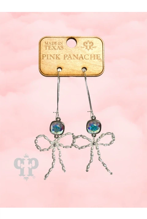 Pink Panache Pearl Bead Bow Dangle Earrings In Silver With Austrian Crystal-Earrings-Pink Panache-Deja Nu Boutique, Women's Fashion Boutique in Lampasas, Texas