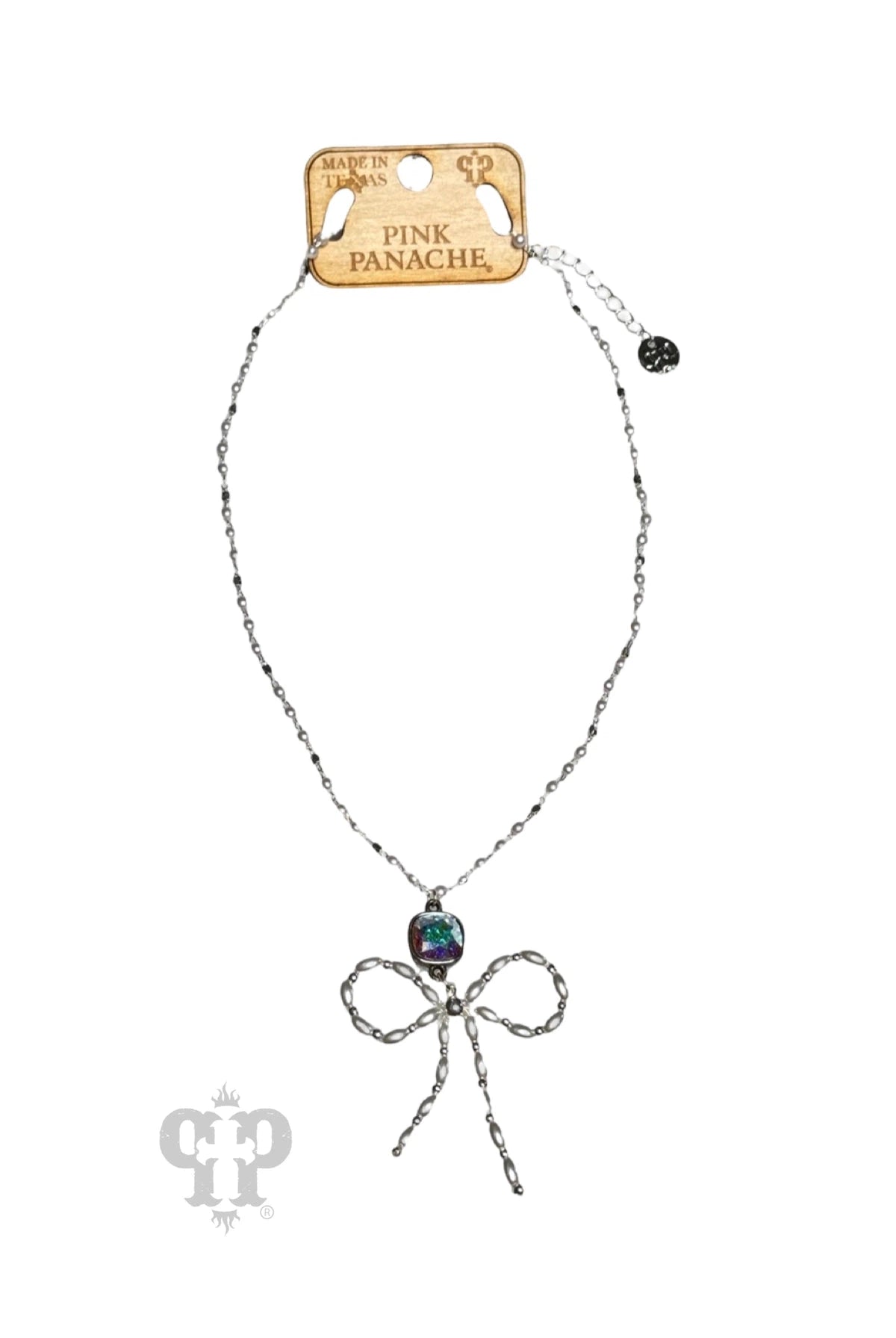 Pink Panache Pearl Beaded Bow Necklace In Silver With Austrian Crystal-Necklaces-Pink Panache-Deja Nu Boutique, Women's Fashion Boutique in Lampasas, Texas