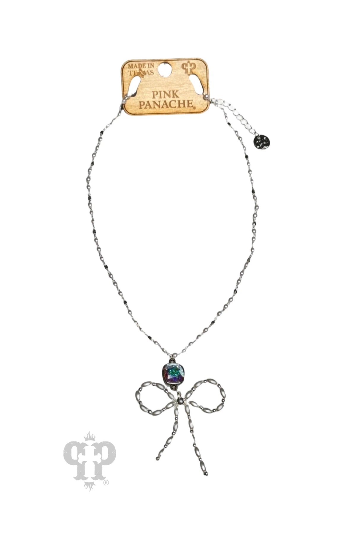 Pink Panache Pearl Beaded Bow Necklace In Silver With Austrian Crystal-Necklaces-Pink Panache-Deja Nu Boutique, Women's Fashion Boutique in Lampasas, Texas