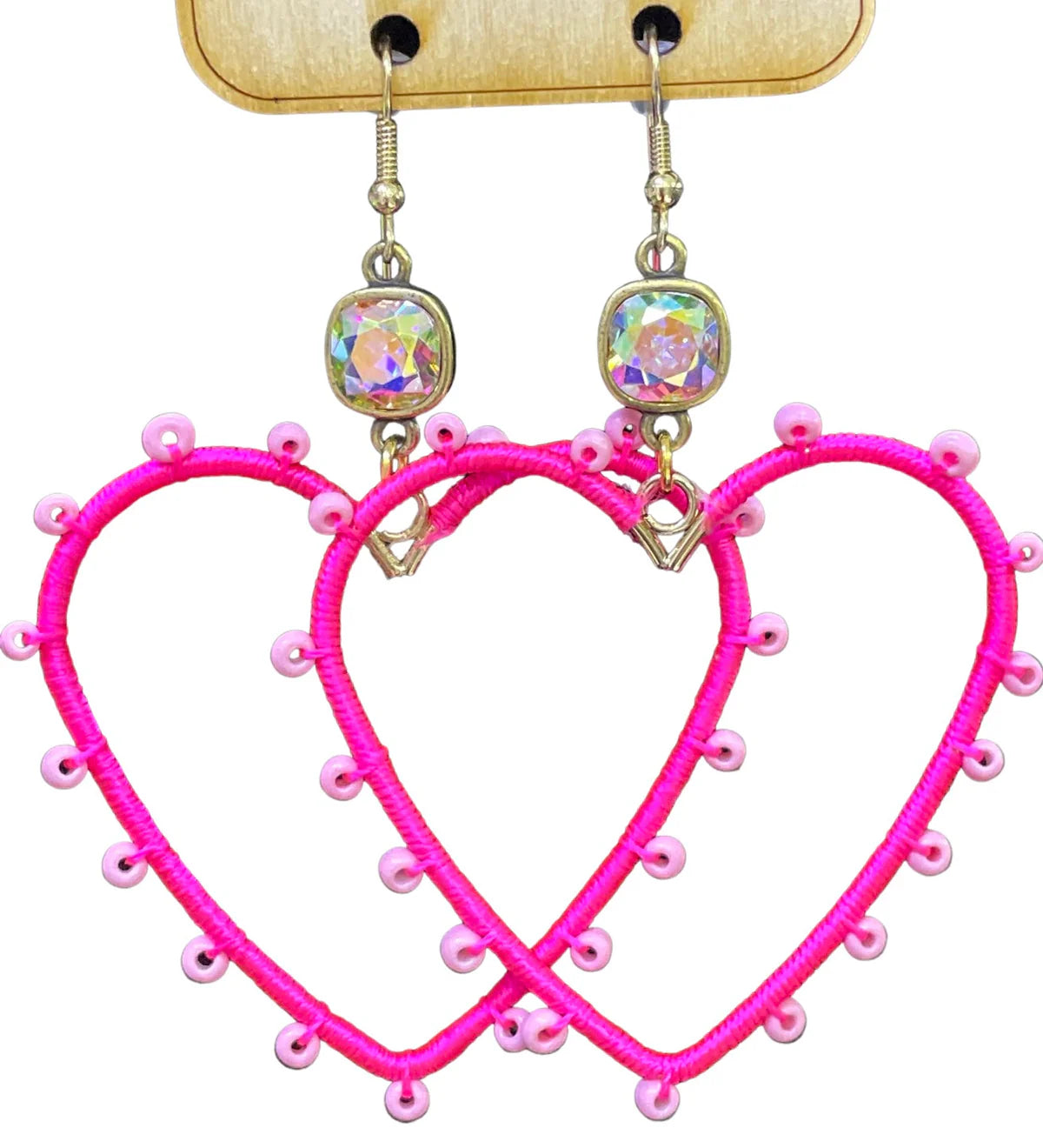 Pink Panache Pink Bead Wrapped Fuchsia Heart Earring With Austrian Crystal-Earrings-Pink Panache-Deja Nu Boutique, Women's Fashion Boutique in Lampasas, Texas