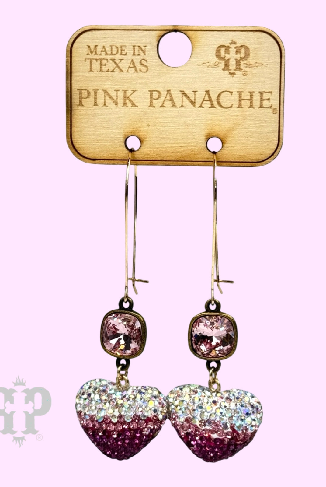 Pink Panache Pink Rhinestone Gradient Puffed Heart Earring-Earrings-Pink Panache-Deja Nu Boutique, Women's Fashion Boutique in Lampasas, Texas