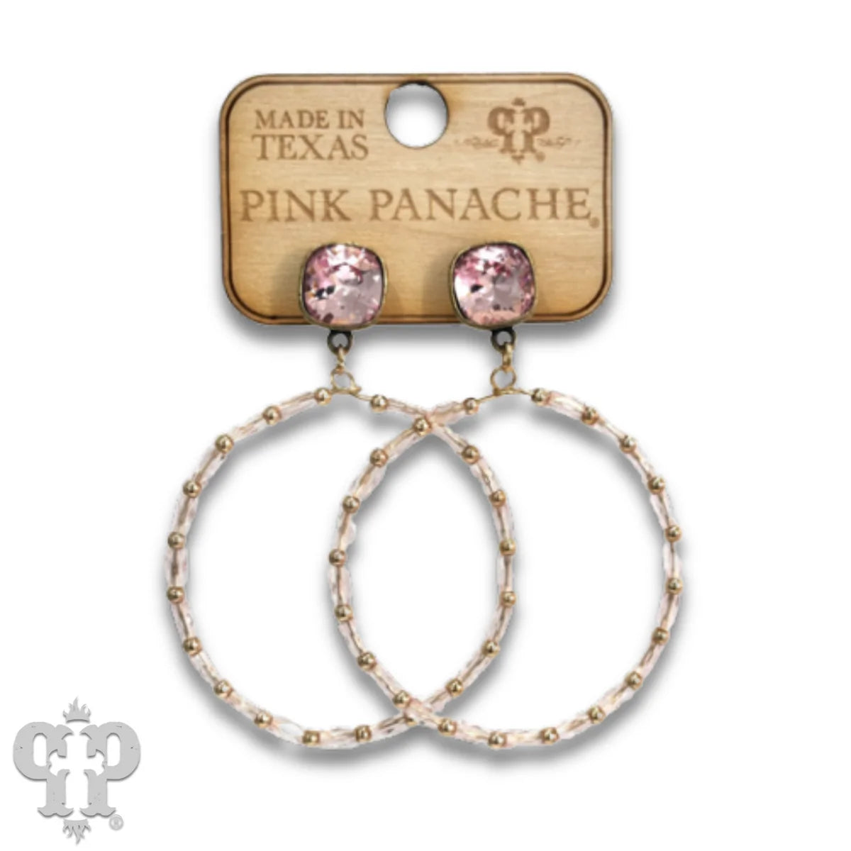 Pink Panache Pink Rice Bead Circle Earrings with Austrian Crystal-Earrings-Pink Panache-Deja Nu Boutique, Women's Fashion Boutique in Lampasas, Texas