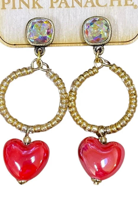 Pink Panache Red Puffed Heart Earring With Austrian Crystal-Earrings-Pink Panache-Deja Nu Boutique, Women's Fashion Boutique in Lampasas, Texas