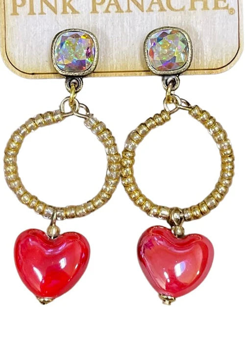 Pink Panache Red Puffed Heart Earring With Austrian Crystal-Earrings-Pink Panache-Deja Nu Boutique, Women's Fashion Boutique in Lampasas, Texas