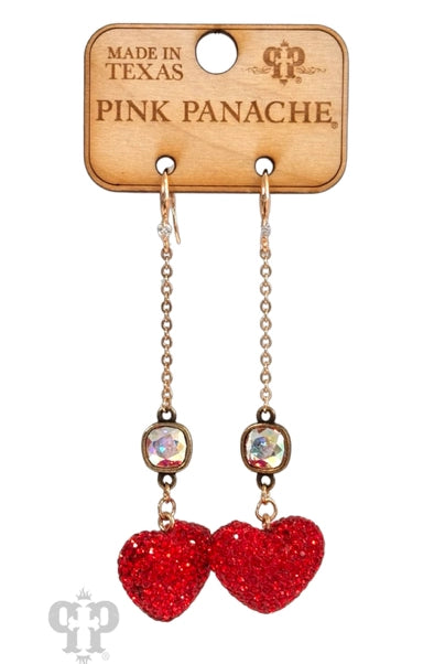 Pink Panache Red Rhinestone Pave Heart Earrings-Earrings-Pink Panache-Deja Nu Boutique, Women's Fashion Boutique in Lampasas, Texas