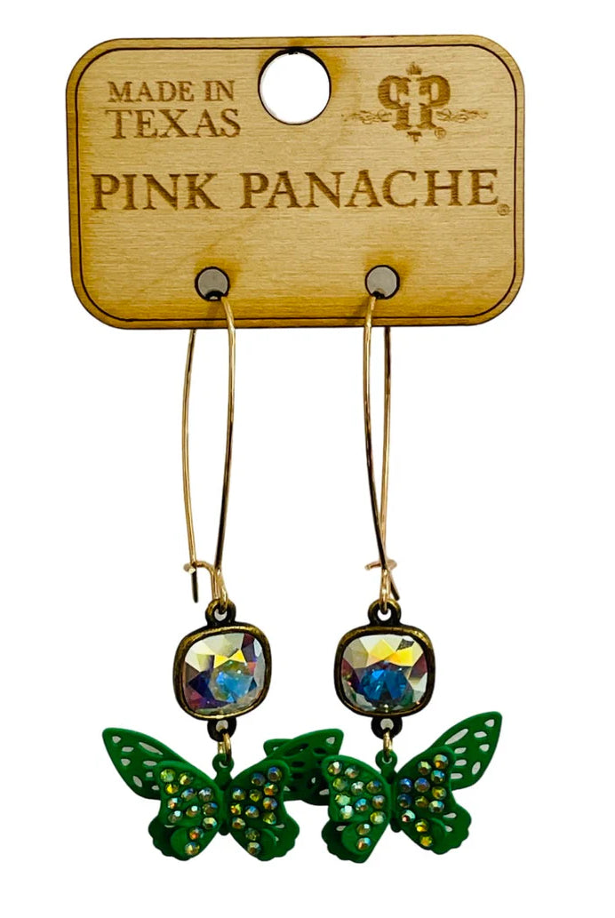Pink Panache Rhinestone Butterfly Earrings β Green & Pink-Earrings-Pink Panache-Deja Nu Boutique, Women's Fashion Boutique in Lampasas, Texas