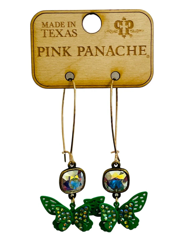 Pink Panache Rhinestone Butterfly Earrings – Green & Pink-Earrings-Pink Panache-Deja Nu Boutique, Women's Fashion Boutique in Lampasas, Texas