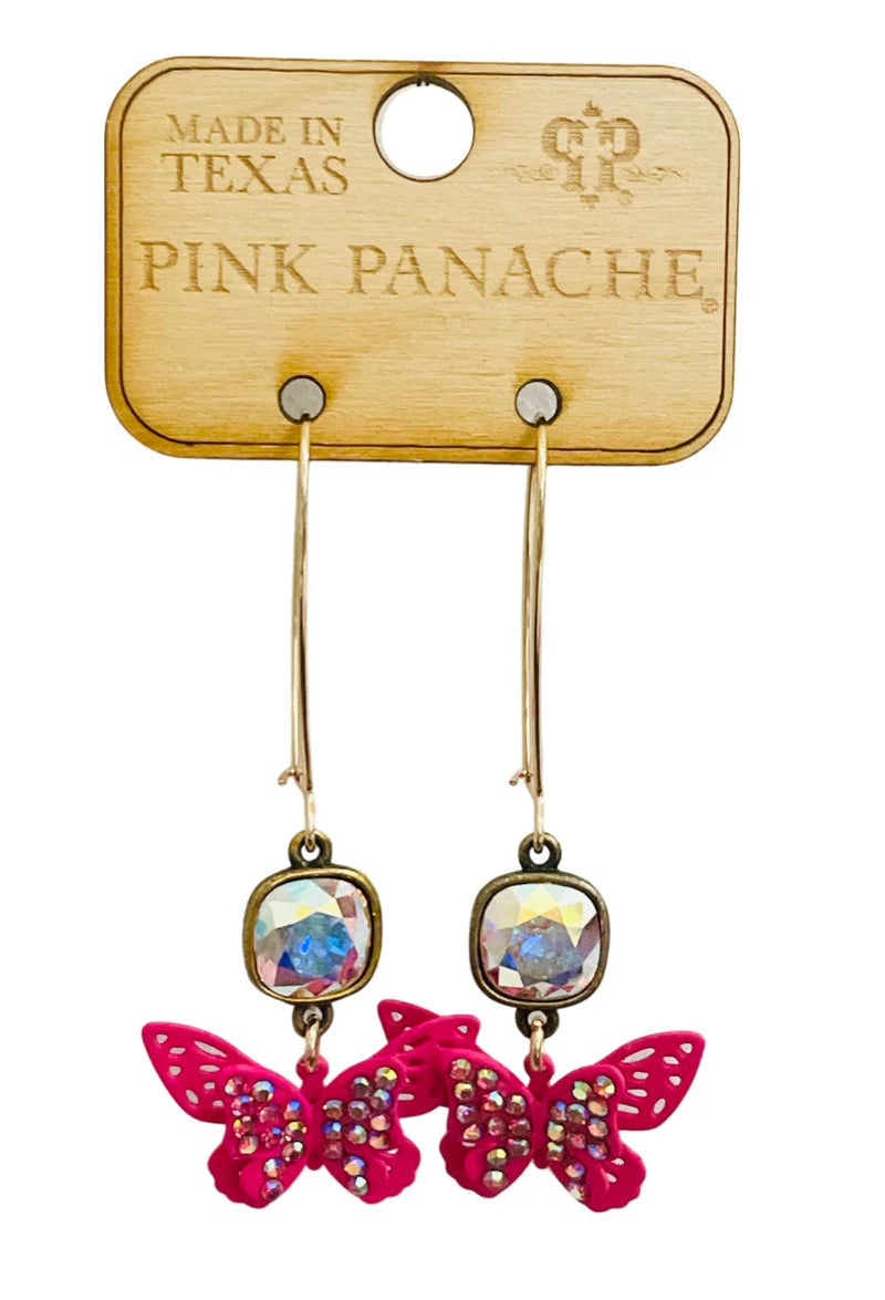 Pink Panache Rhinestone Butterfly Earrings – Green & Pink-Earrings-Pink Panache-Deja Nu Boutique, Women's Fashion Boutique in Lampasas, Texas