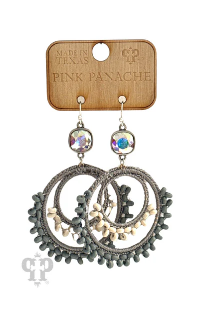 Pink Panache Silver Macrame Double Circle Earrings with Austrian Crystals-Earrings-Pink Panache-Deja Nu Boutique, Women's Fashion Boutique in Lampasas, Texas