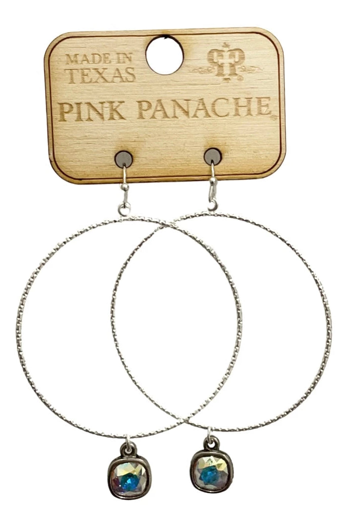 Pink Panache Silver Textured Circle Earring With Gray Drop Charm-Earrings-Pink Panache-Deja Nu Boutique, Women's Fashion Boutique in Lampasas, Texas