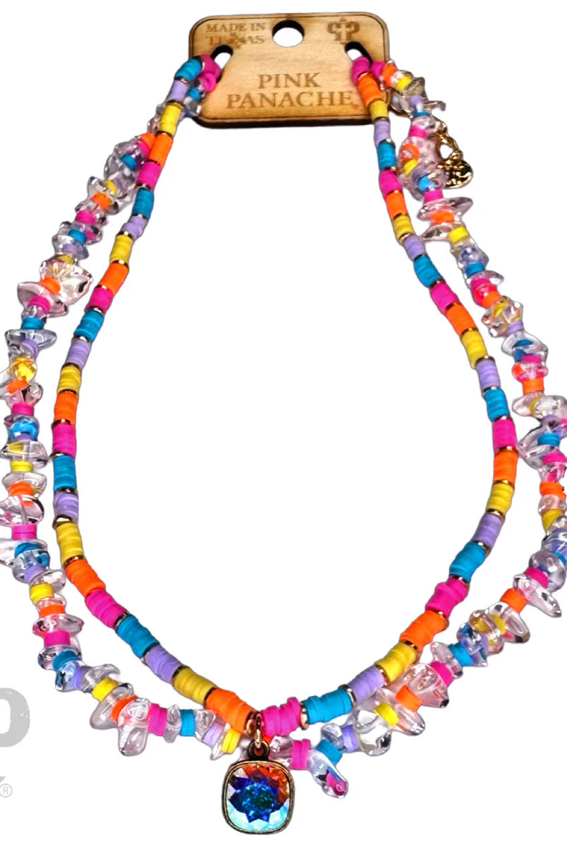 Pink Panache Two-Strand Beaded Necklace with Multicolor Austrian Crystal-Necklaces-Pink Panache-Deja Nu Boutique, Women's Fashion Boutique in Lampasas, Texas