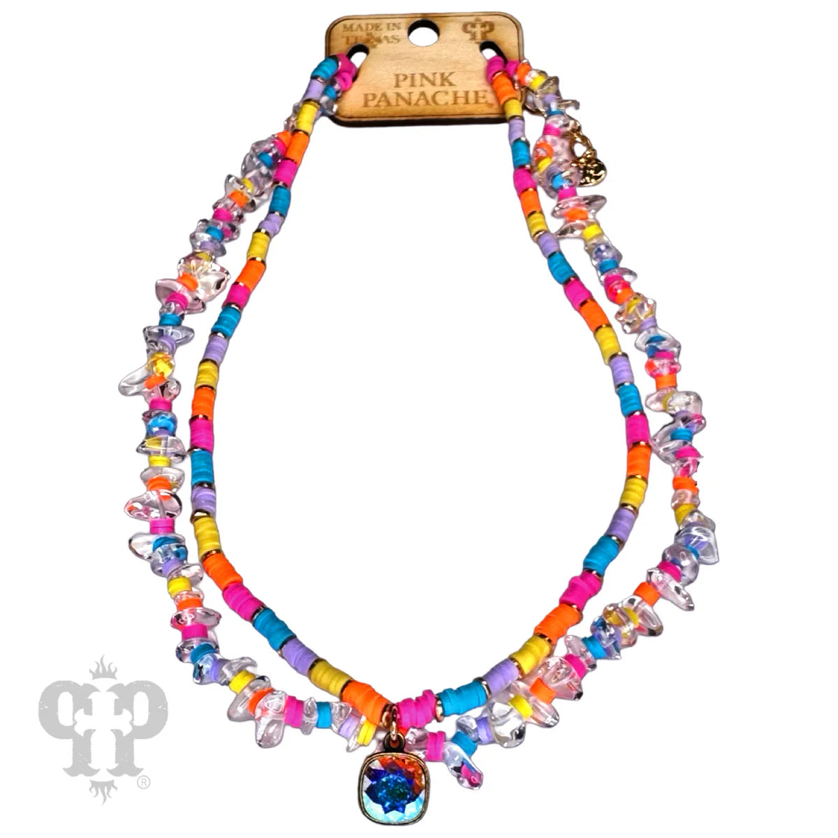 Pink Panache Two-Strand Beaded Necklace with Multicolor Austrian Crystal-Necklaces-Pink Panache-Deja Nu Boutique, Women's Fashion Boutique in Lampasas, Texas