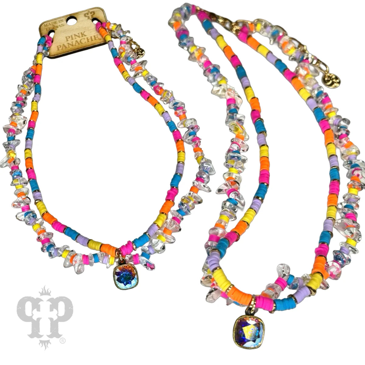 Pink Panache Two-Strand Beaded Necklace with Multicolor Austrian Crystal-Necklaces-Pink Panache-Deja Nu Boutique, Women's Fashion Boutique in Lampasas, Texas