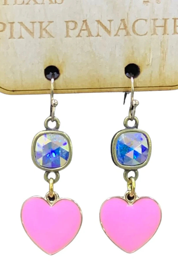 Pink Panache Valentine's Pink Enamel Heart Earring With Austrian Crystal-Earrings-Pink Panache-Deja Nu Boutique, Women's Fashion Boutique in Lampasas, Texas