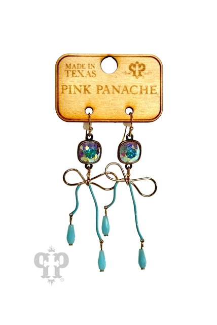 Pink Panache Wavy Blue Bow Earring-Earrings-Pink Panache-Deja Nu Boutique, Women's Fashion Boutique in Lampasas, Texas