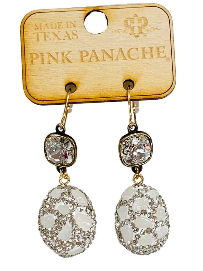 Pink Panache White Nugget Drop Earrings with Austrian Crystal Accent-Earrings-Pink Panache-Deja Nu Boutique, Women's Fashion Boutique in Lampasas, Texas