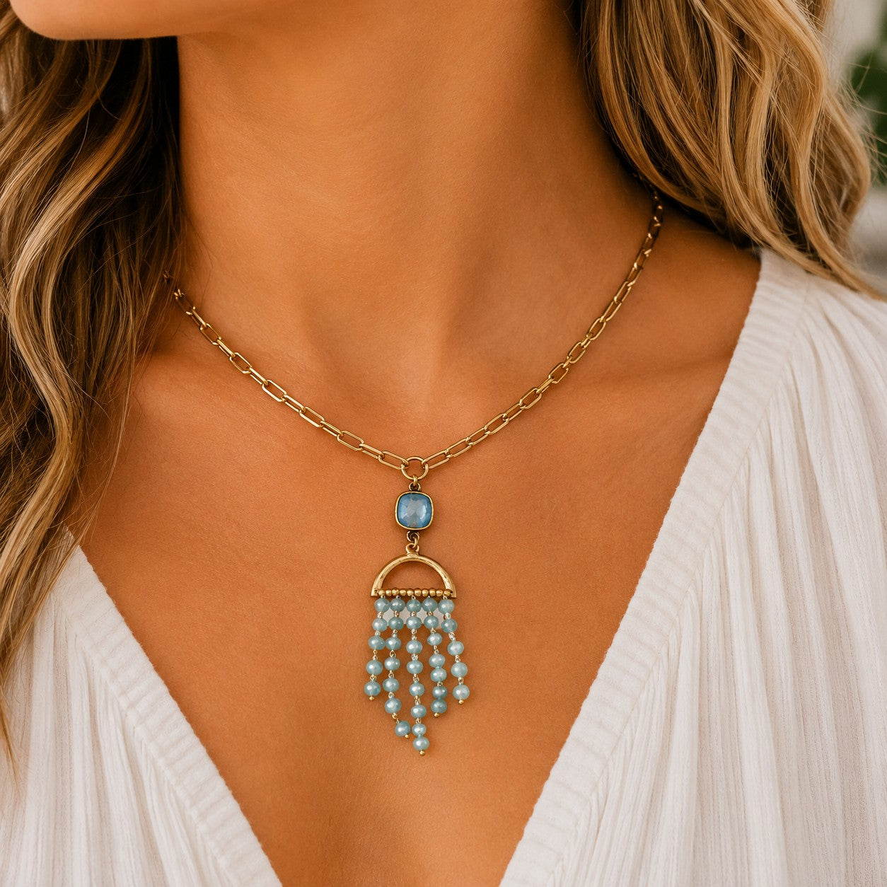 Pink Panache Waterfall Beaded Pendant Necklace with Austrian Crystal-Necklace-Pink Panache-Deja Nu Boutique, Women's Fashion Boutique in Lampasas, Texas