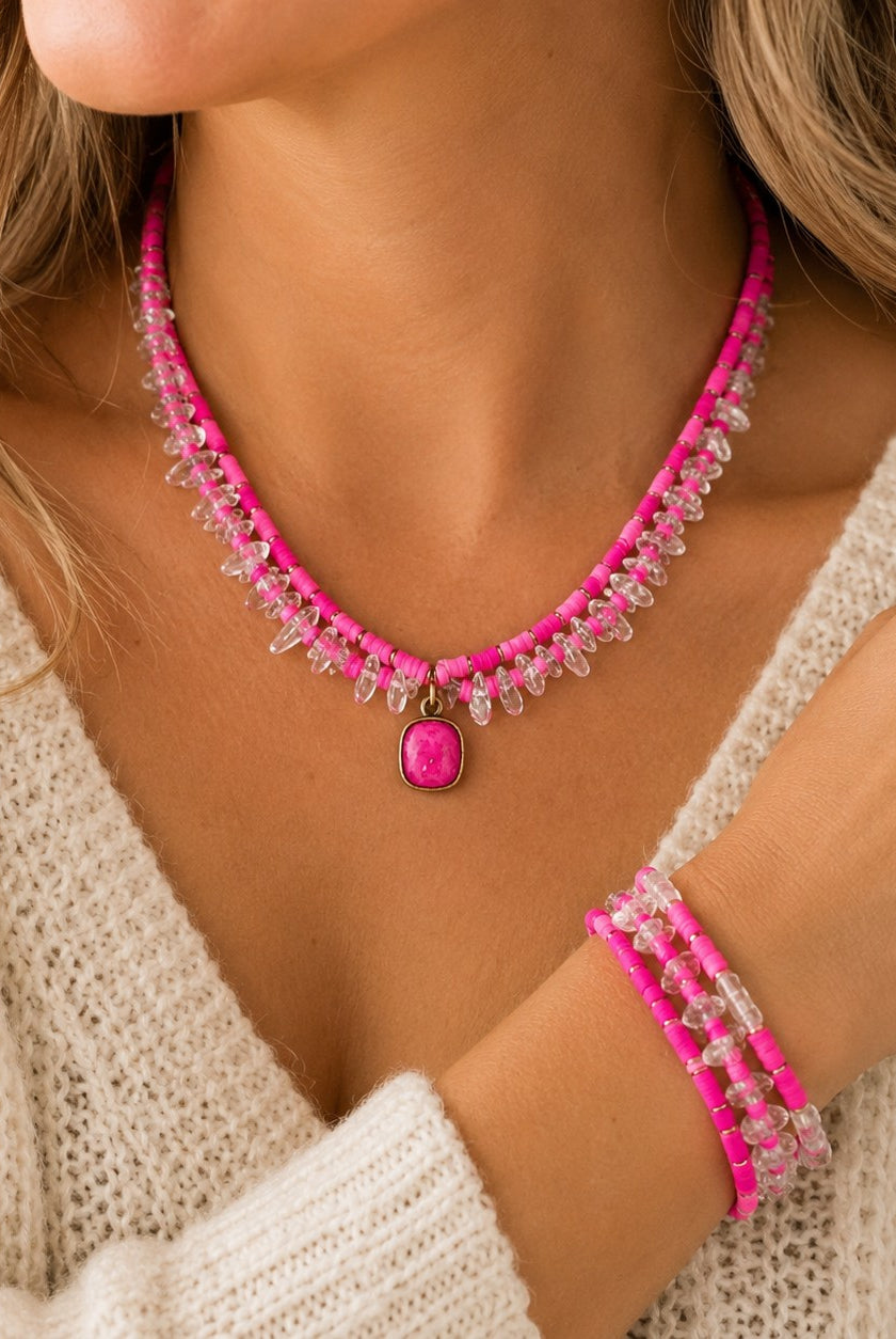 Pink Panache Beaded Two-Strand Necklace with Austrian Crystal - LC-Necklace-Pink Panache-Deja Nu Boutique, Women's Fashion Boutique in Lampasas, Texas