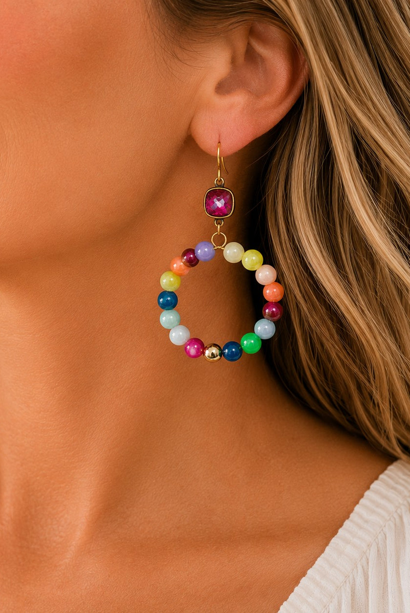 Pink Panache Multi-Color Beaded Circle Earrings with Austrian Crystal-Earrings-Pink Panache-Deja Nu Boutique, Women's Fashion Boutique in Lampasas, Texas