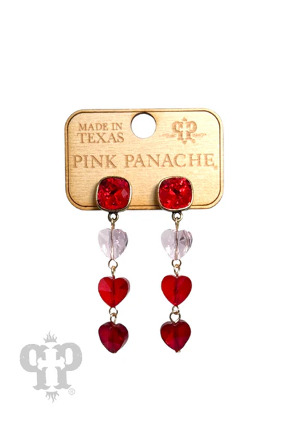 Pink Panache Triple Austrian Crystal Heart Earrings-Earrings-Pink Panache-Deja Nu Boutique, Women's Fashion Boutique in Lampasas, Texas